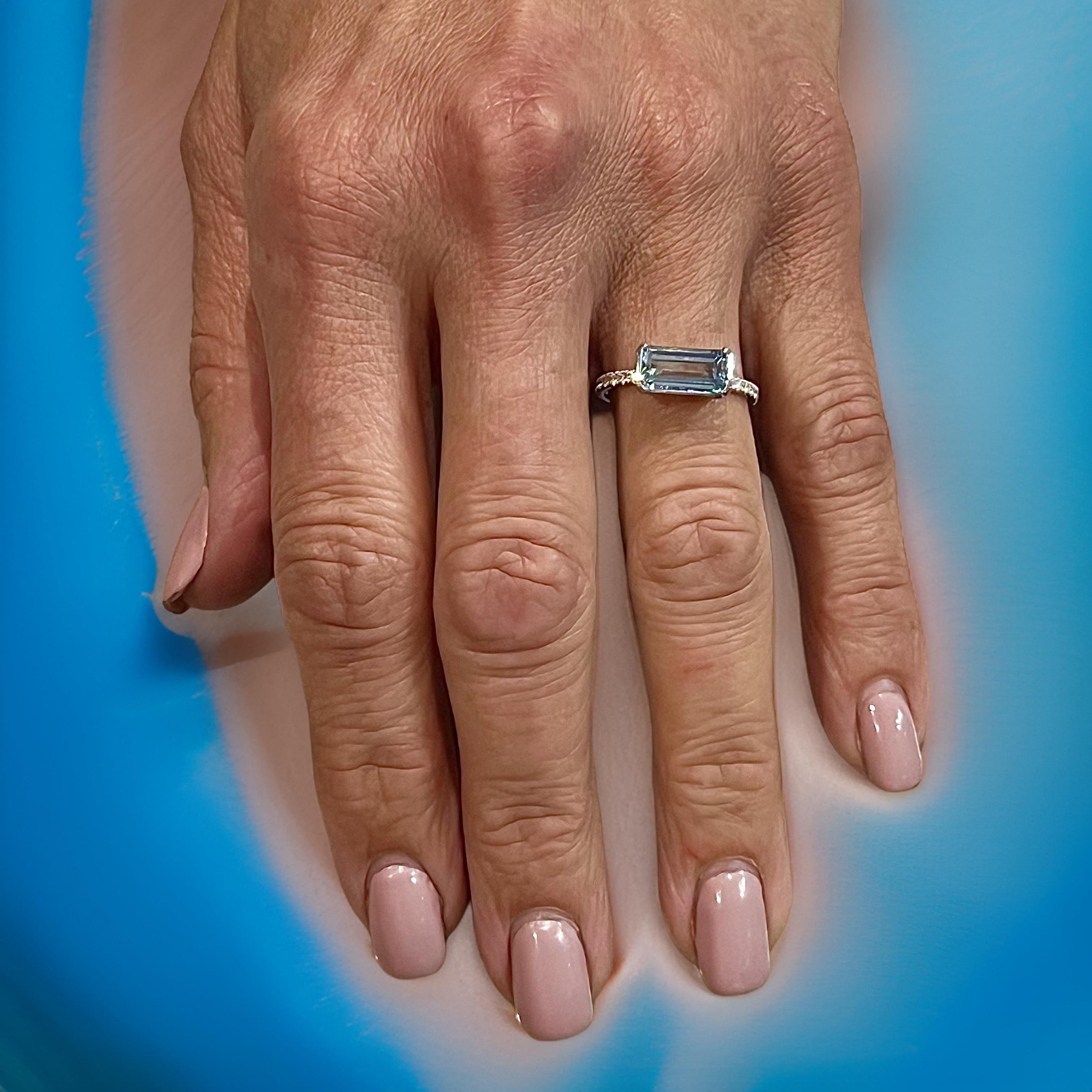 Natürlicher Aquamarin Diamantring 6,75 14k W Gold 2,24 TCW zertifiziert Damen im Angebot