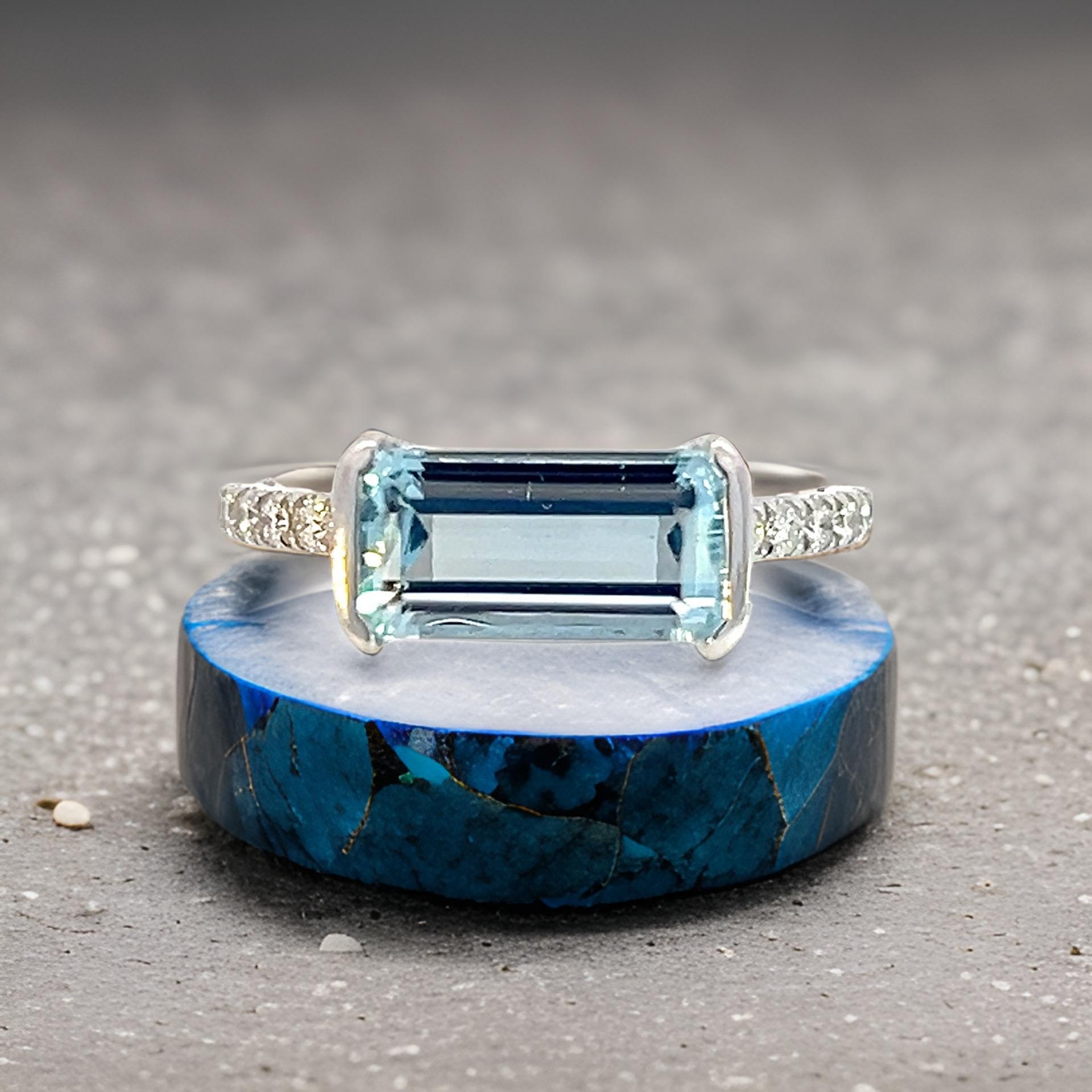 Natürlicher Aquamarin Diamantring 6,75 14k W Gold 2,24 TCW zertifiziert im Angebot 1