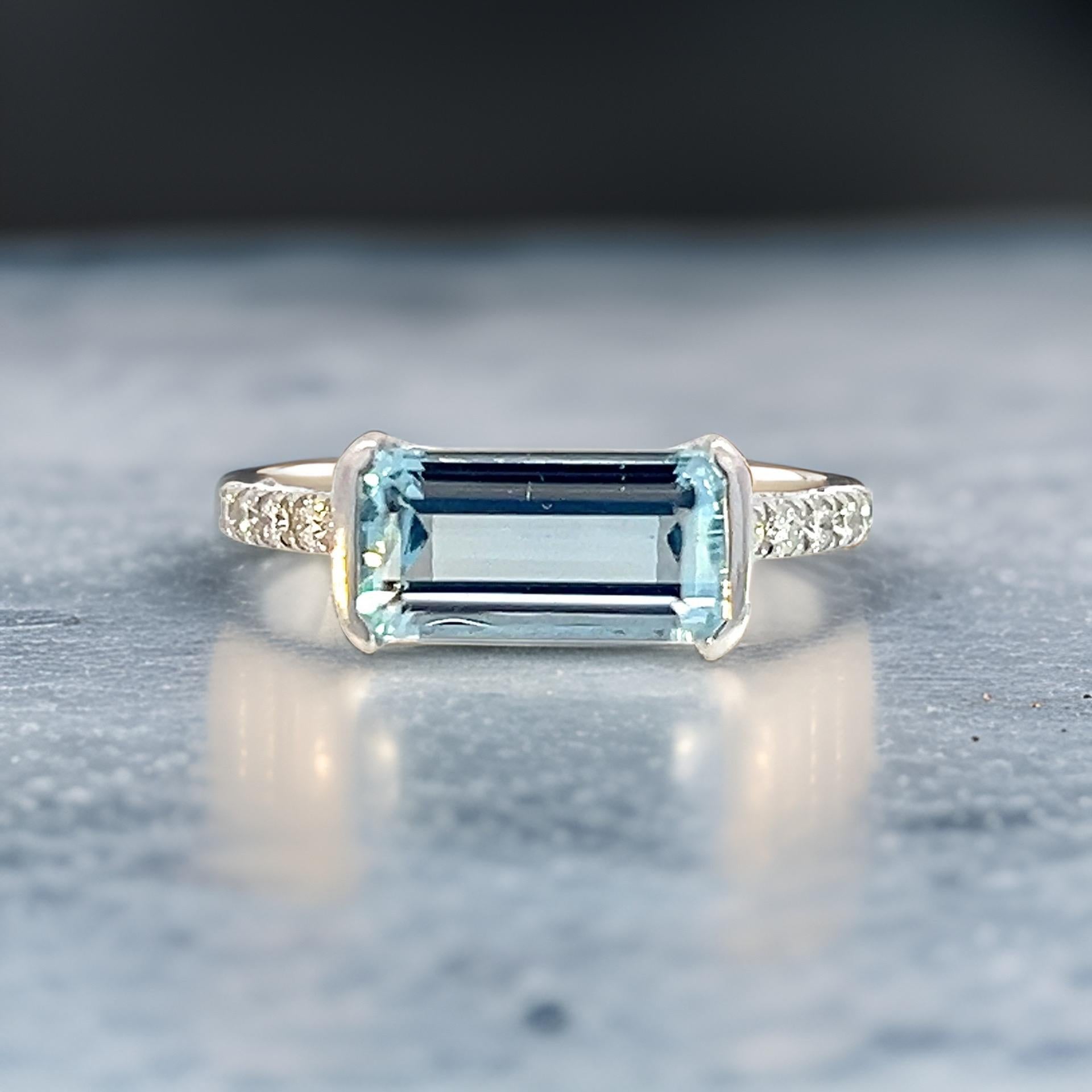 Natürlicher Aquamarin Diamantring 6,75 14k W Gold 2,24 TCW zertifiziert im Angebot 2