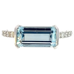 Anillo Diamante Aguamarina Natural 6.75 Oro 14k W 2.24 TCW Certificado
