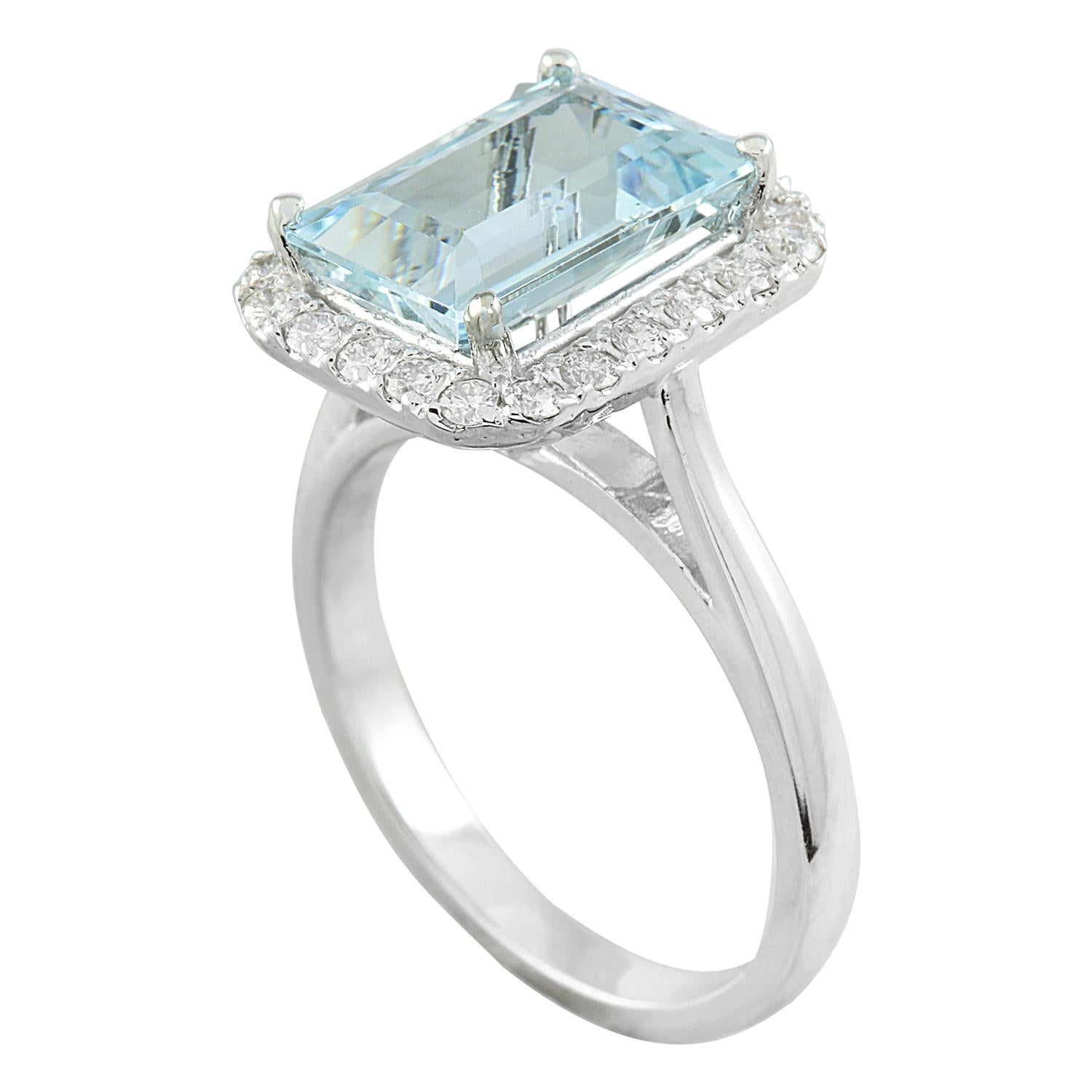 Modern Natural Aquamarine Diamond Ring: Exquisite Beauty in 14K Solid White Gold For Sale