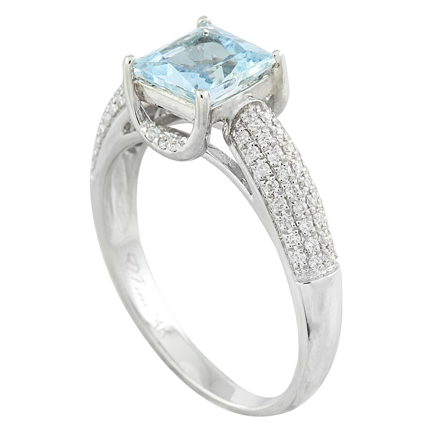 Modern Natural Aquamarine Diamond Ring: Exquisite Beauty in 14K Solid White Gold For Sale