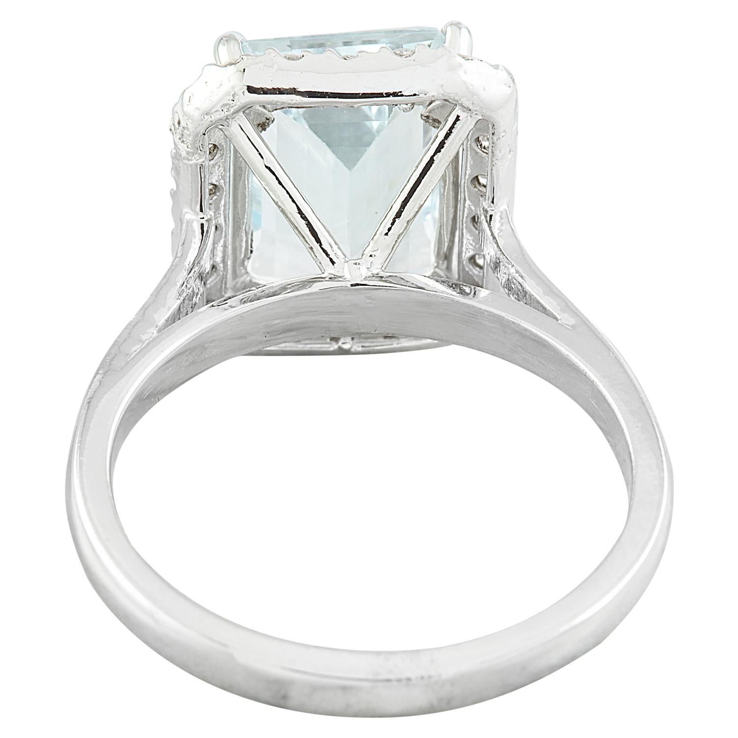 Emerald Cut Natural Aquamarine Diamond Ring: Exquisite Beauty in 14K Solid White Gold For Sale