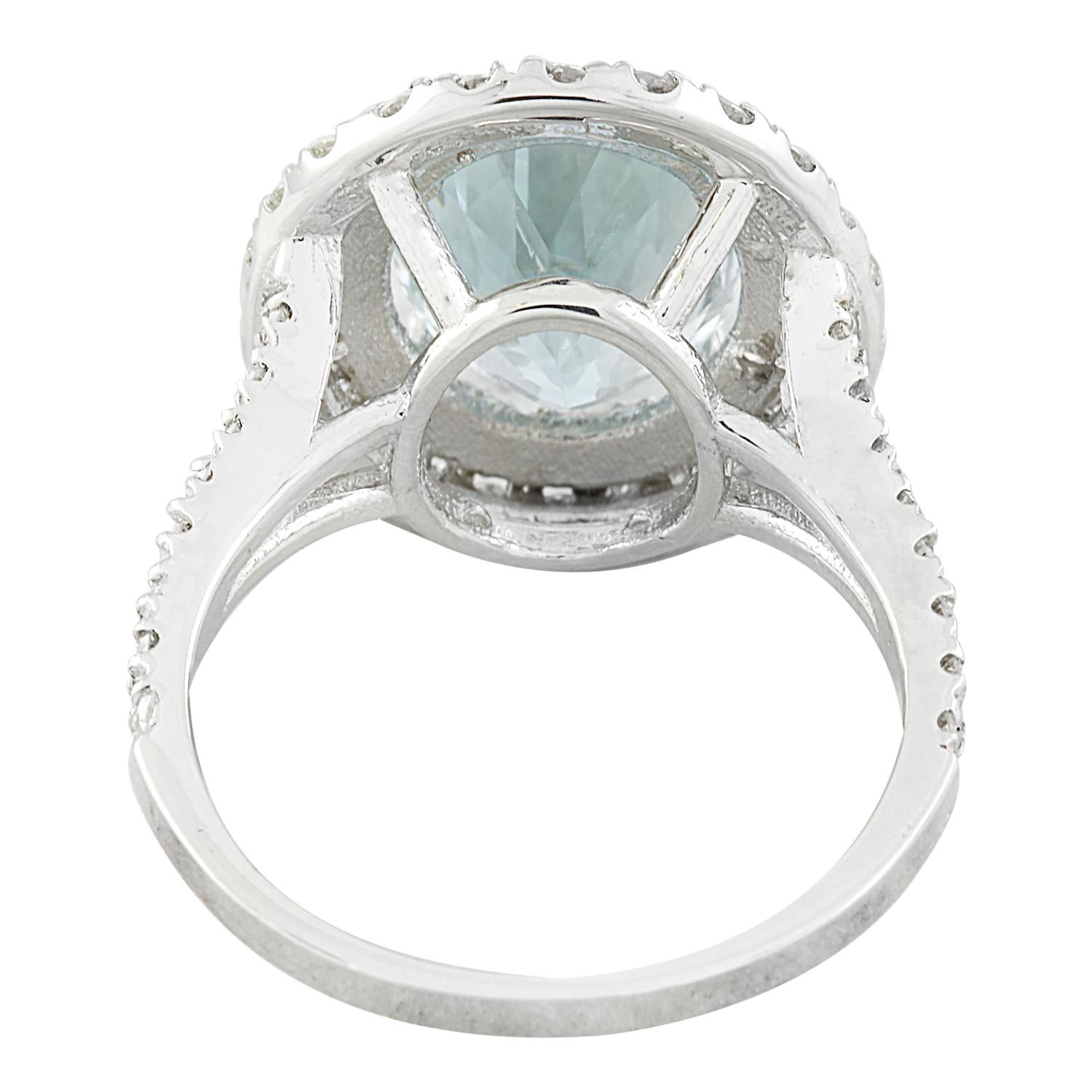 Oval Cut Natural Aquamarine Diamond Ring: Exquisite Beauty in 14K Solid White Gold For Sale