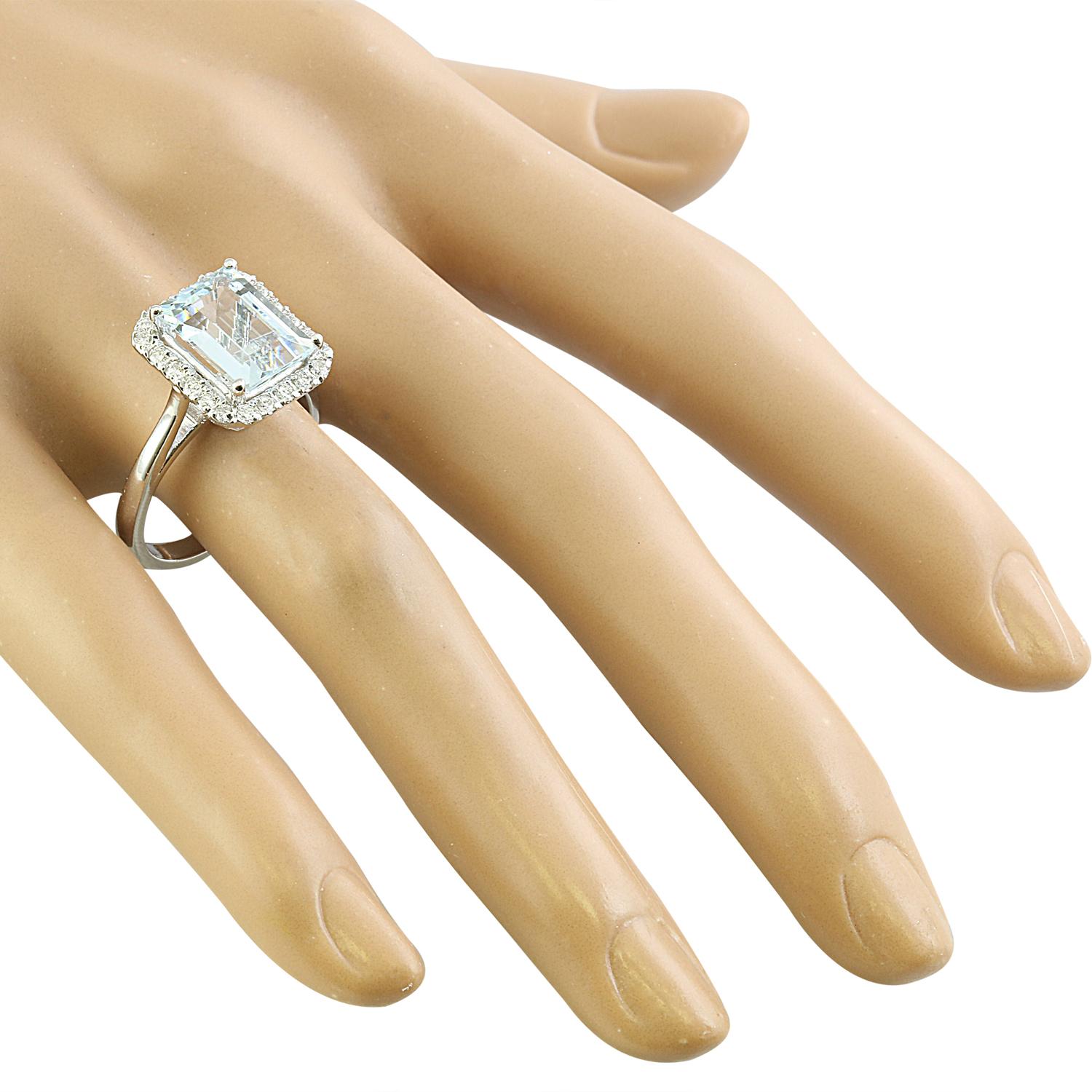 Natural Aquamarine Diamond Ring: Exquisite Beauty in 14K Solid White Gold In New Condition For Sale In Los Angeles, CA