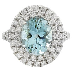Natural Aquamarine Diamond Ring: Exquisite Beauty in 14K Solid White Gold