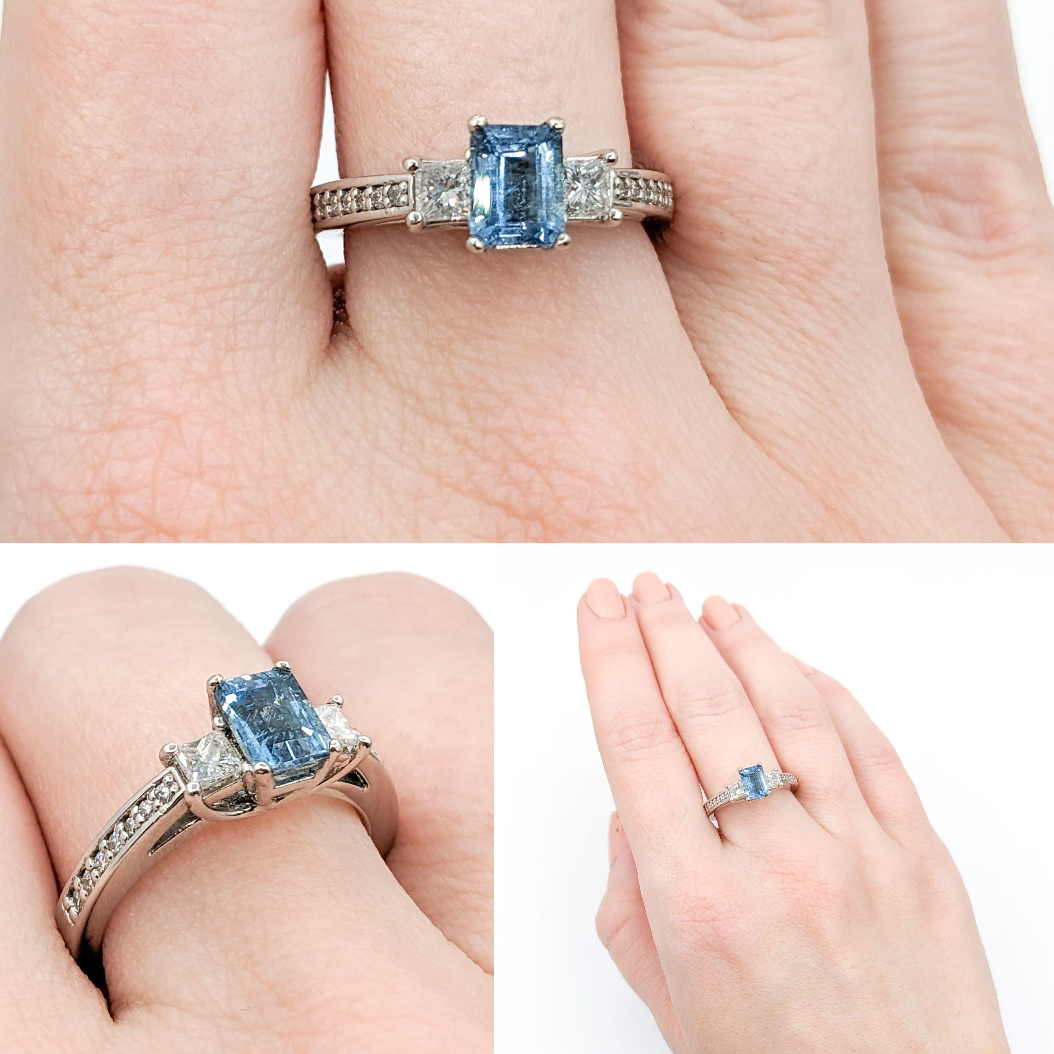 Natural Aquamarine & Diamond Ring For Sale 5