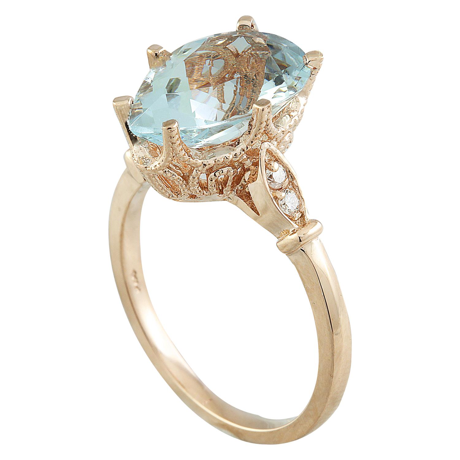 Pear Cut Natural Aquamarine Diamond Ring In 14 Karat Rose Gold  For Sale