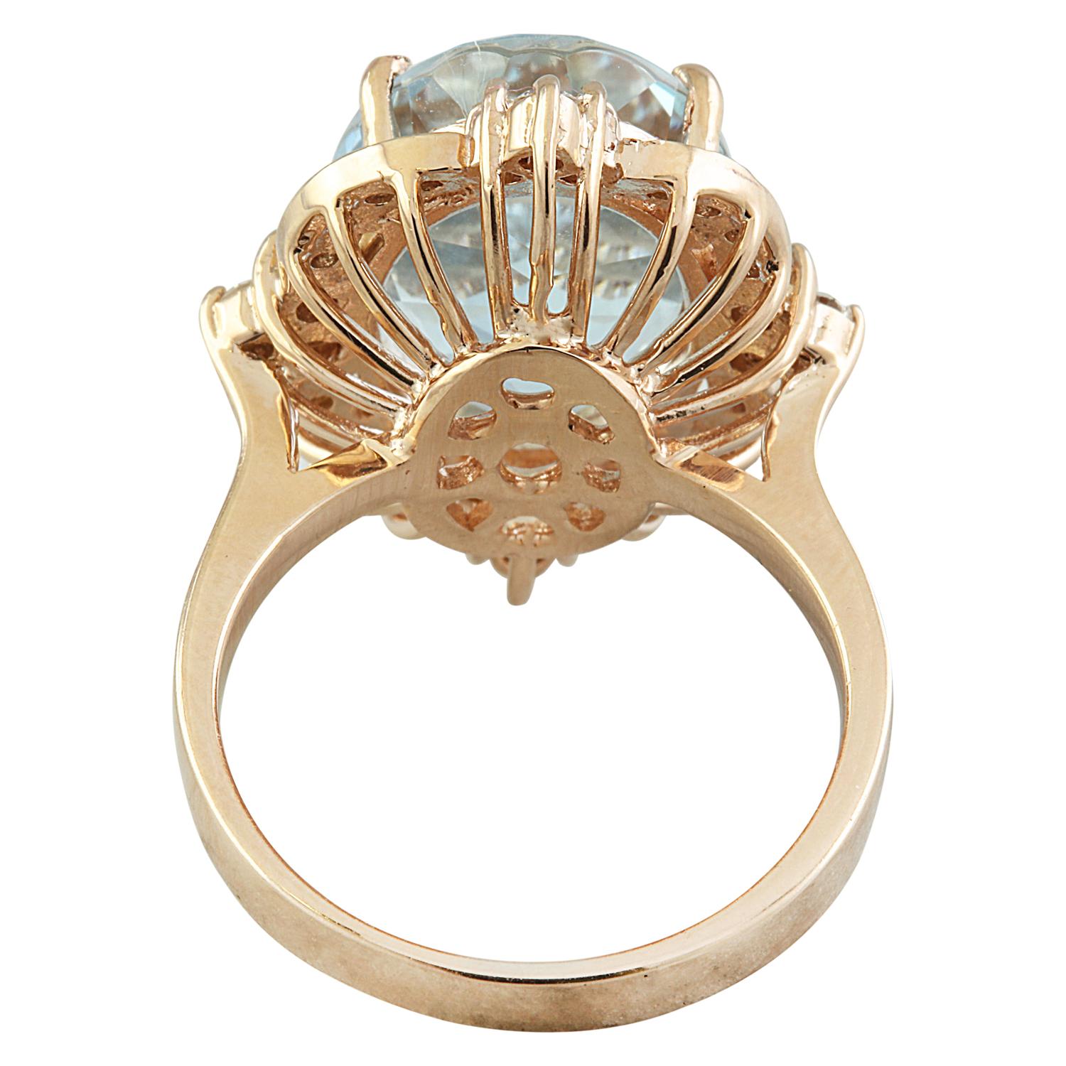 Women's Natural Aquamarine Diamond Ring In 14 Karat Rose Gold  For Sale