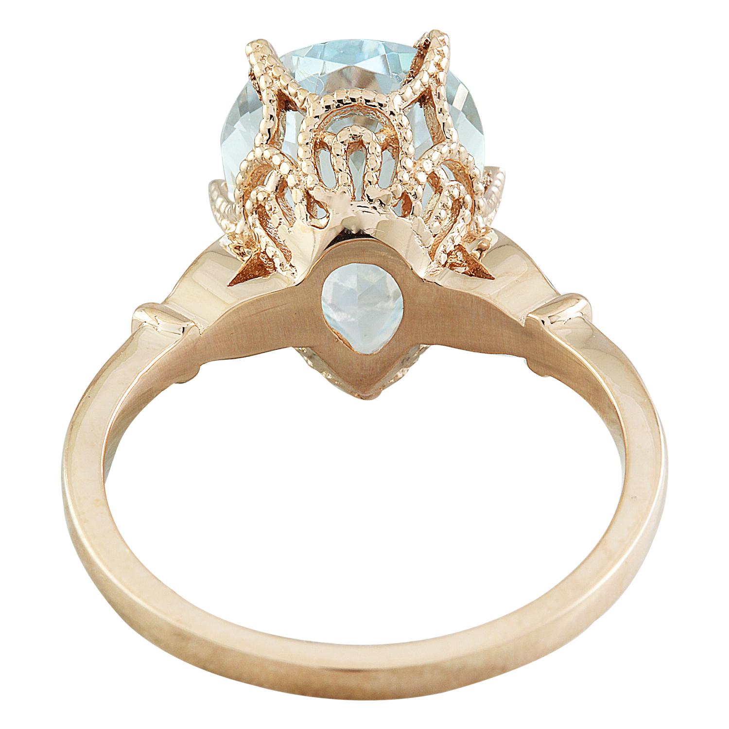 Women's Natural Aquamarine Diamond Ring In 14 Karat Rose Gold  For Sale