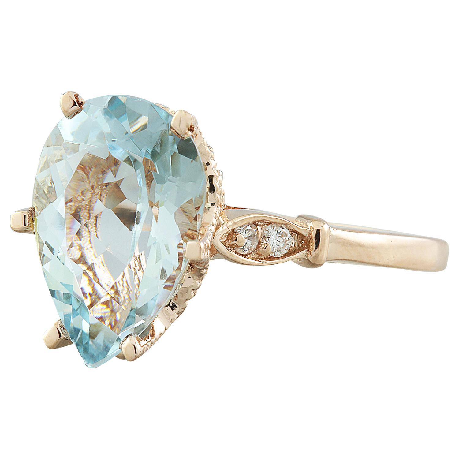 Natural Aquamarine Diamond Ring In 14 Karat Rose Gold  For Sale 1