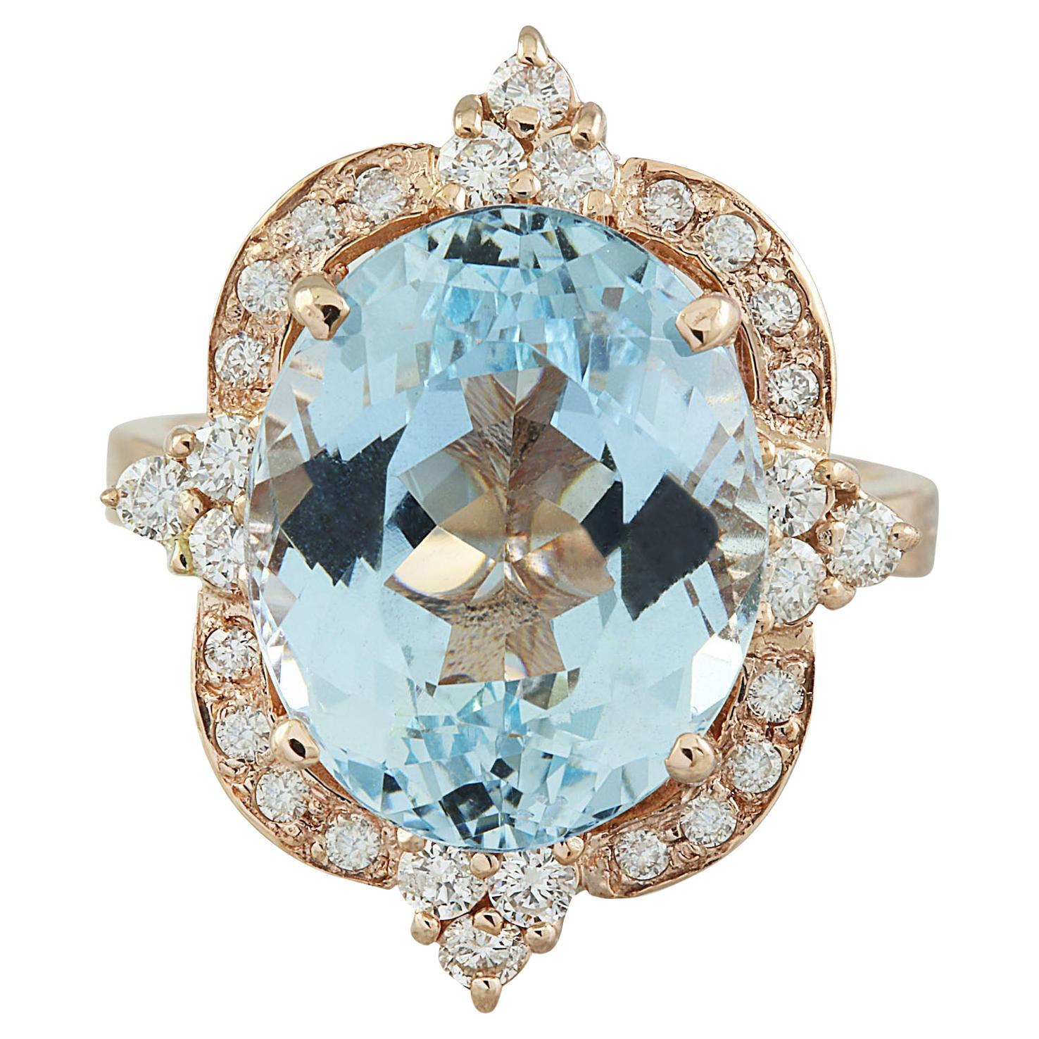 Natural Aquamarine Diamond Ring In 14 Karat Rose Gold  For Sale