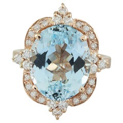 Natural Aquamarine Diamond Ring In 14 Karat Rose Gold 