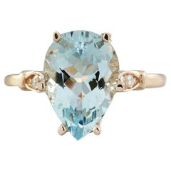 Natural Aquamarine Diamond Ring In 14 Karat Rose Gold 