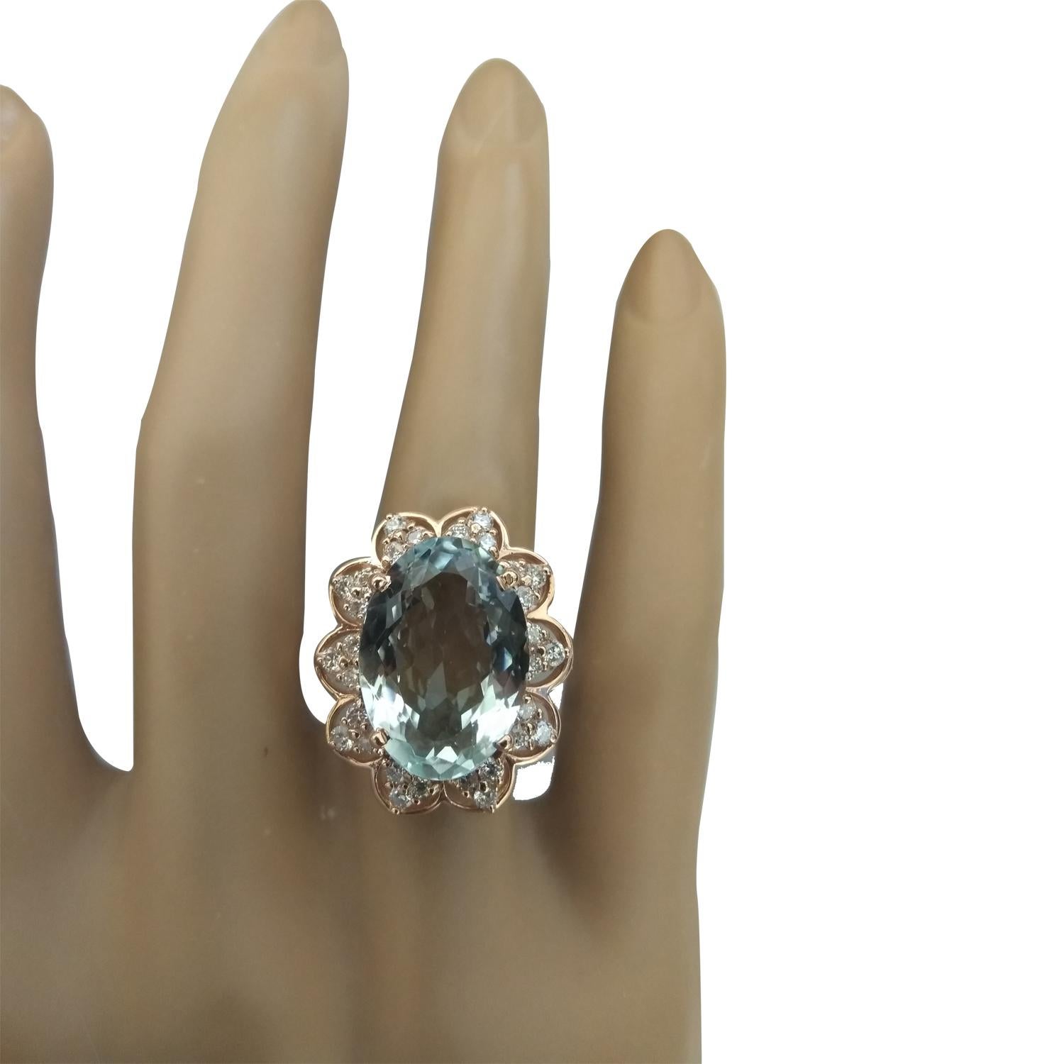 Oval Cut Natural Aquamarine Diamond Ring in 14 Karat Solid Rose Gold  For Sale