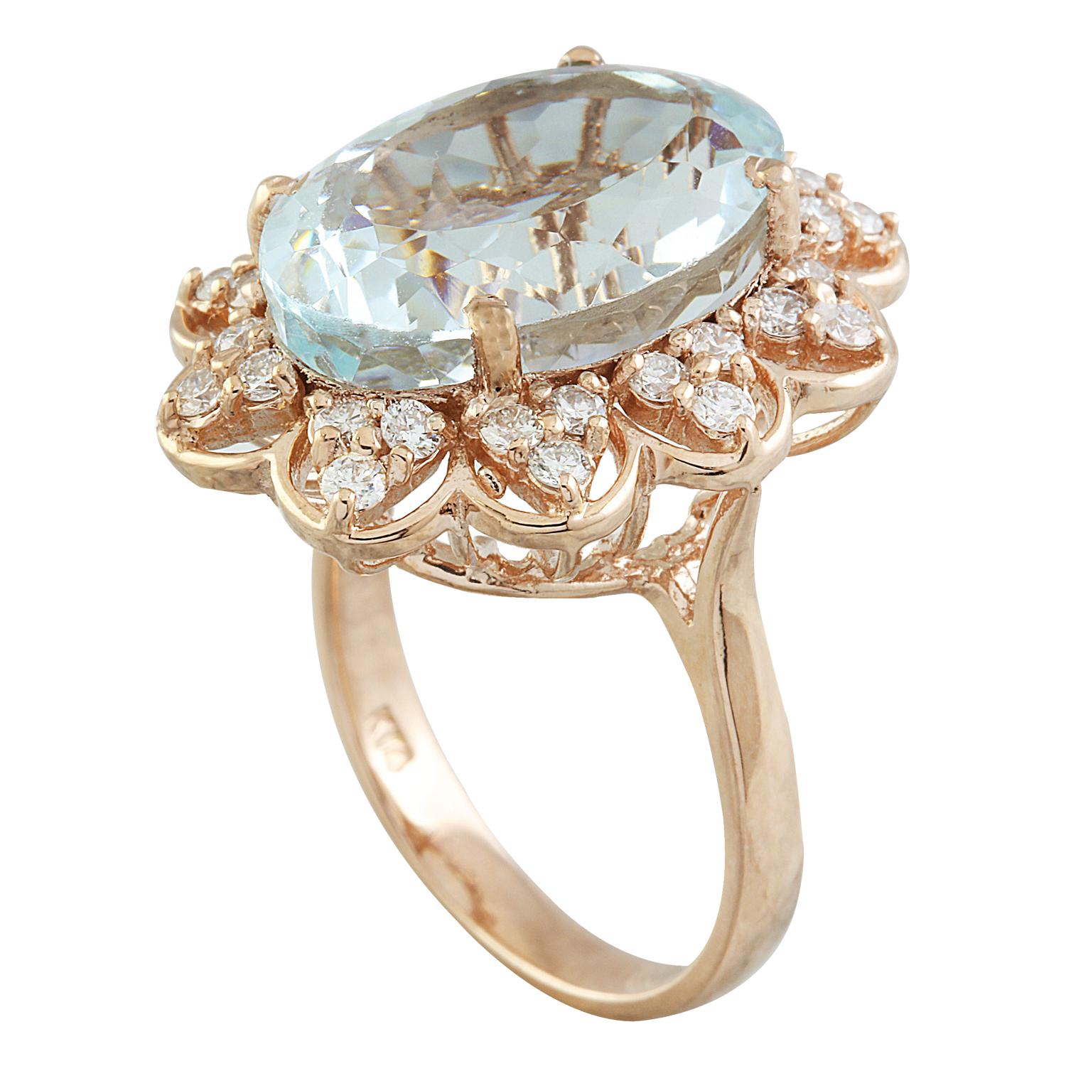 Natural Aquamarine Diamond Ring in 14 Karat Solid Rose Gold  In New Condition For Sale In Manhattan Beach, CA