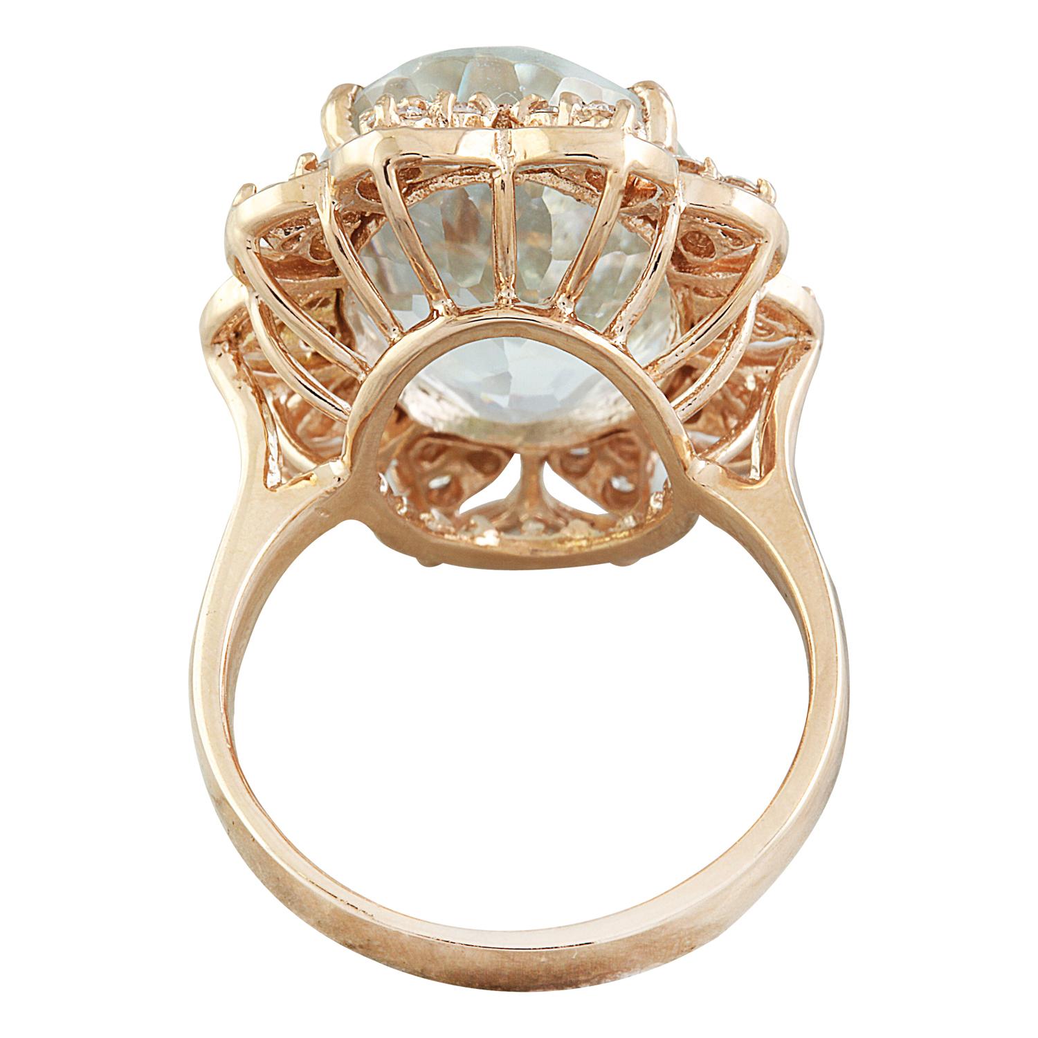 Women's Natural Aquamarine Diamond Ring in 14 Karat Solid Rose Gold  For Sale