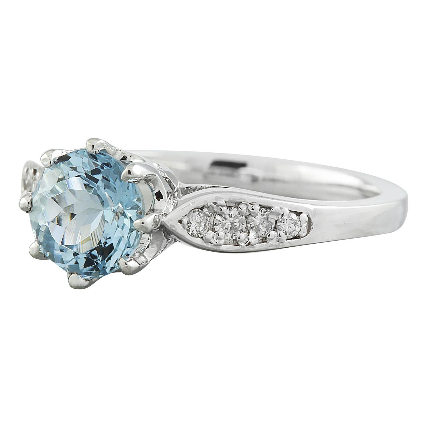 1.27 Carat Natural Aquamarine 14 Karat Solid White Gold Diamond Ring
Stamped: 14K 
Total Ring Weight: 3.1 Grams
Aquamarine Weight 1.12 Carat (7.00x7.00 Millimeters)
Diamond Weight: 0.15 carat (F-G Color, VS2-SI1 Clarity )
Face Measures: 7.00x7.00