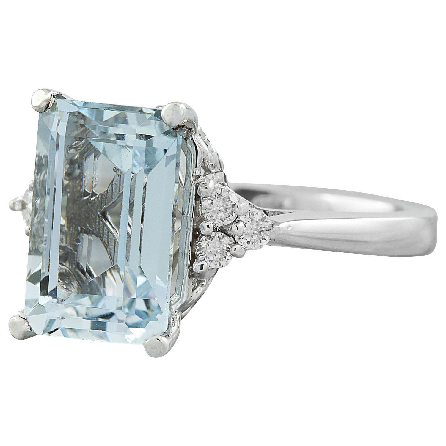 Women's Natural Aquamarine Diamond Ring in 14 Karat Solid White Gold  For Sale