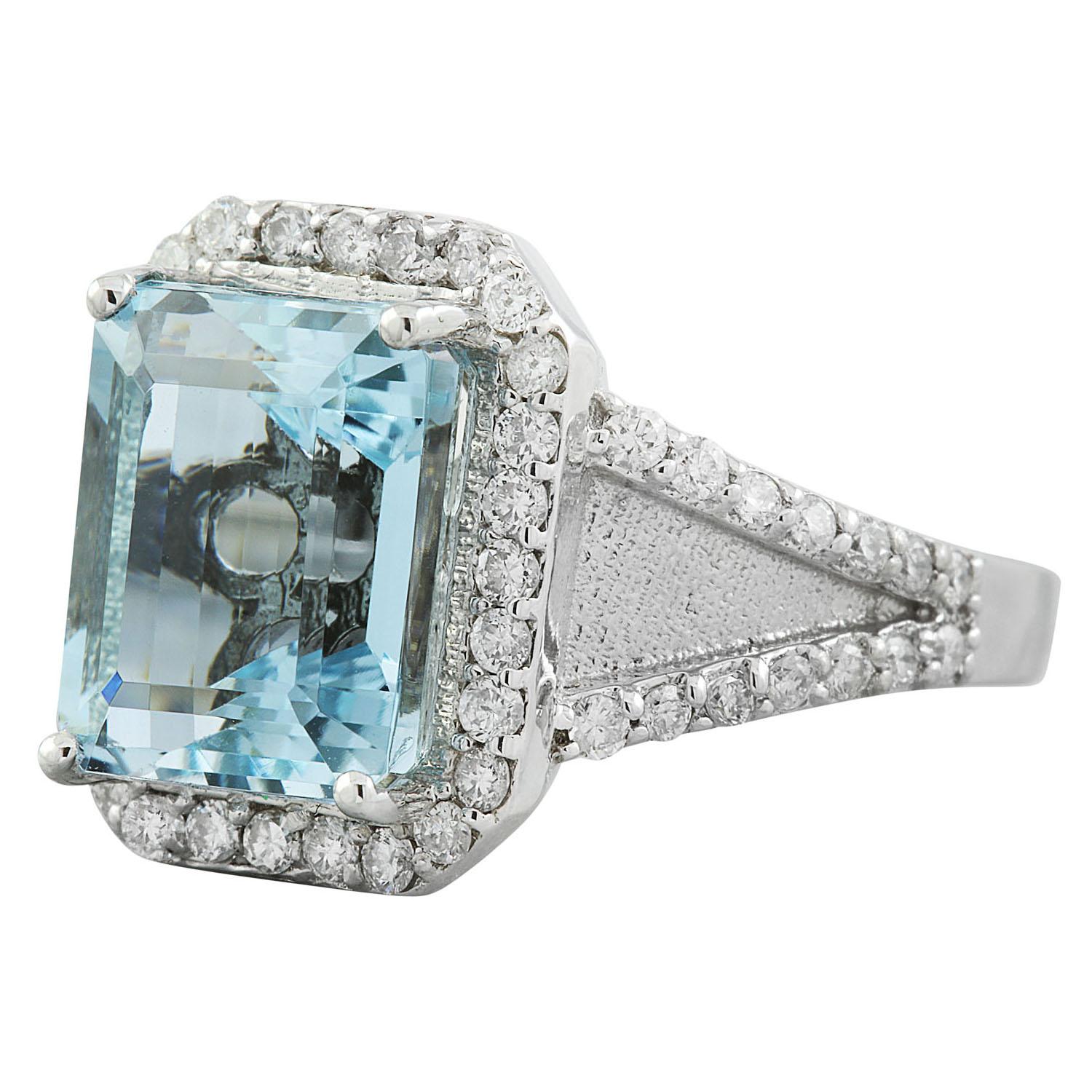 Women's Natural Aquamarine Diamond Ring in 14 Karat Solid White Gold  For Sale
