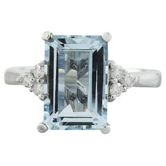 Natural Aquamarine Diamond Ring in 14 Karat Solid White Gold 
