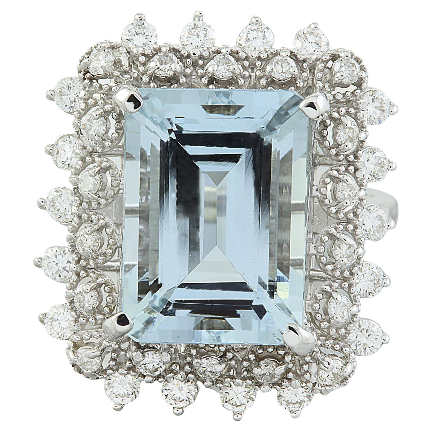 Natural Aquamarine Diamond Ring in 14 Karat Solid White Gold  For Sale