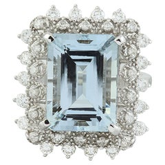 Natural Aquamarine Diamond Ring in 14 Karat Solid White Gold 