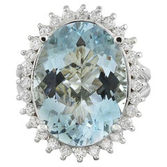 Natural Aquamarine Diamond Ring in 14 Karat Solid White Gold 