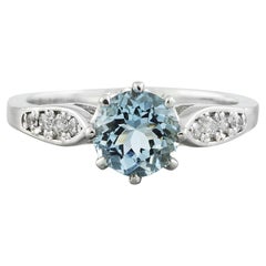Natural Aquamarine Diamond Ring in 14 Karat Solid White Gold Natural Aquamarine Diamond Ring in 14 Karat Solid White Gold