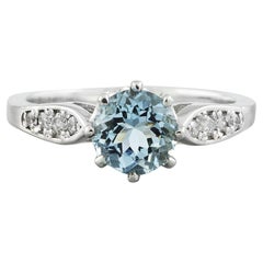 Natural Aquamarine Diamond Ring in 14 Karat Solid White Gold 