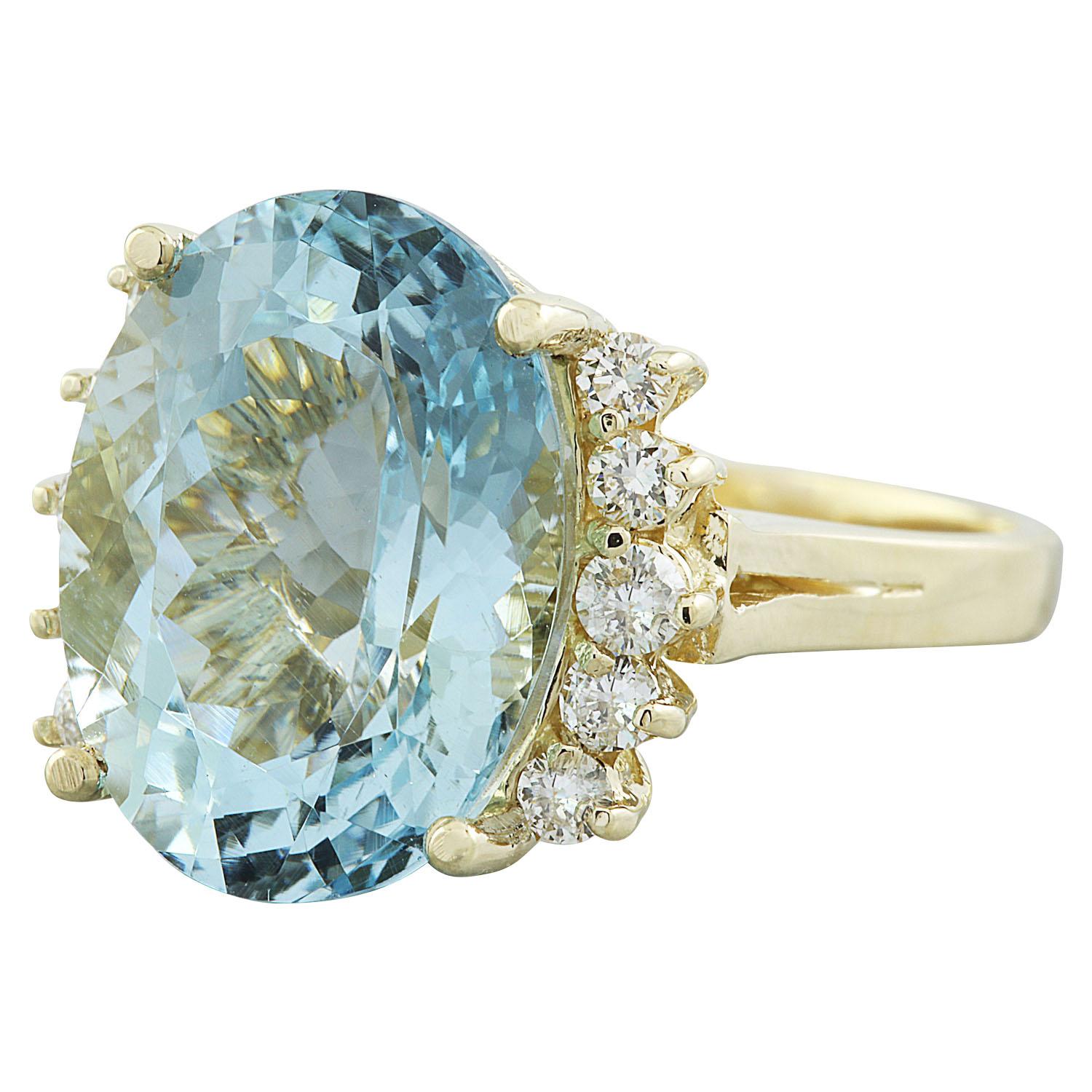 8.15 Carat Natural Aquamarine 14 Karat Solid Yellow Gold Diamond Ring
Stamped: 14K 
Total Ring Weight: 6.1 Grams
Aquamarine Weight 7.80 Carat (14.00x10.00 Millimeters)
Diamond Weight: 0.35 carat (F-G Color, VS2-SI1 Clarity )
Face Measures:
