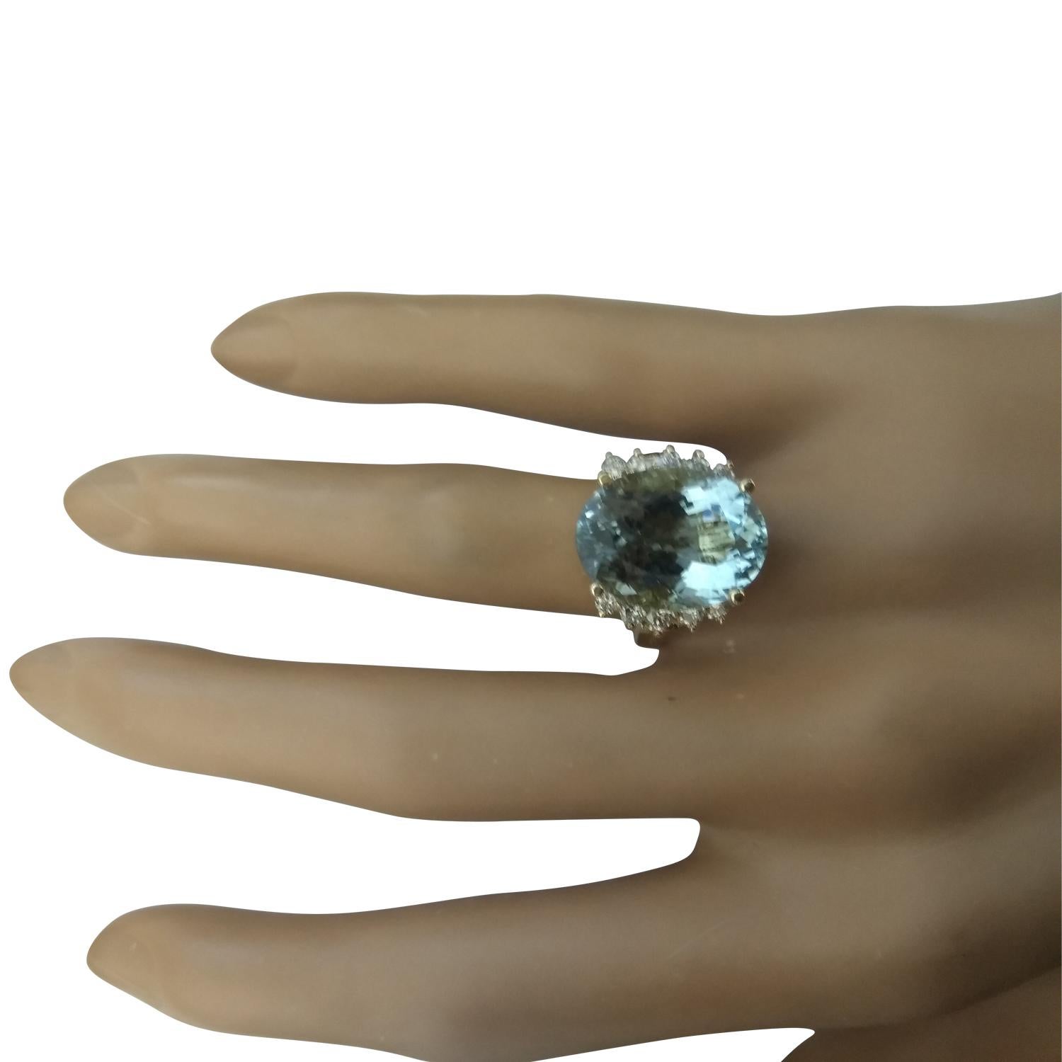 Oval Cut Natural Aquamarine Diamond Ring in 14 Karat Solid Yellow Gold For Sale