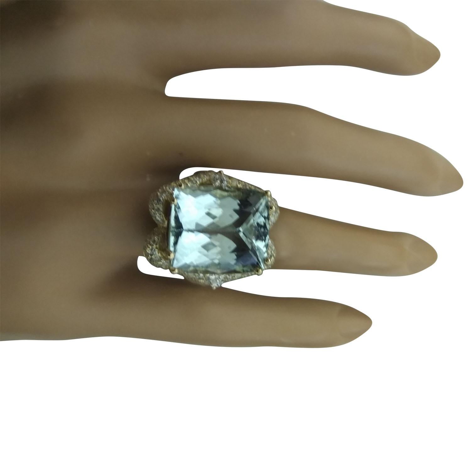 Cushion Cut Natural Aquamarine Diamond Ring in 14 Karat Solid Yellow Gold  For Sale