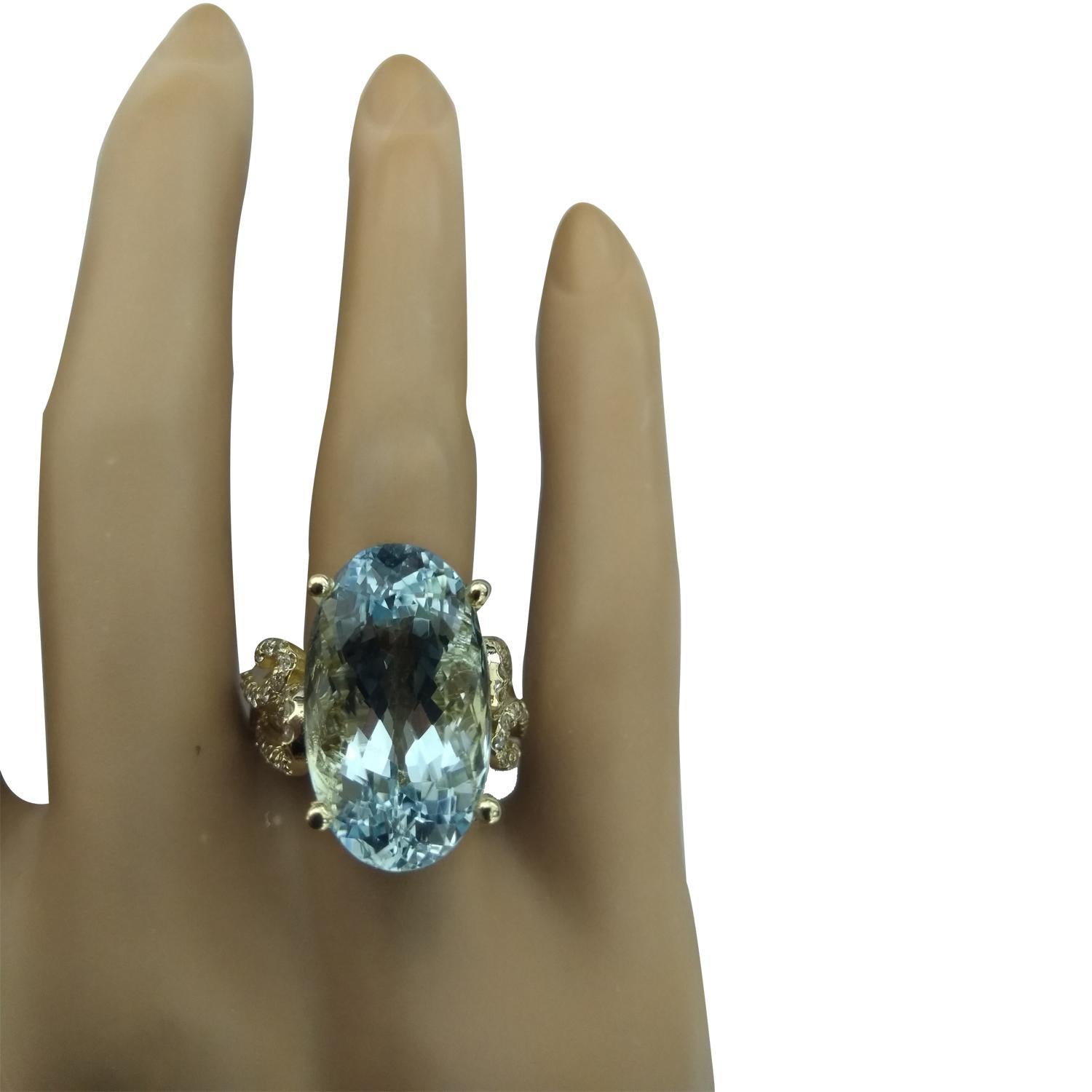 Oval Cut Natural Aquamarine Diamond Ring in 14 Karat Solid Yellow Gold  For Sale