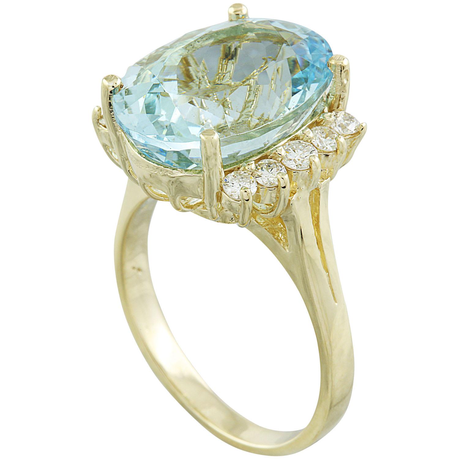 Natural Aquamarine Diamond Ring in 14 Karat Solid Yellow Gold In New Condition For Sale In Manhattan Beach, CA
