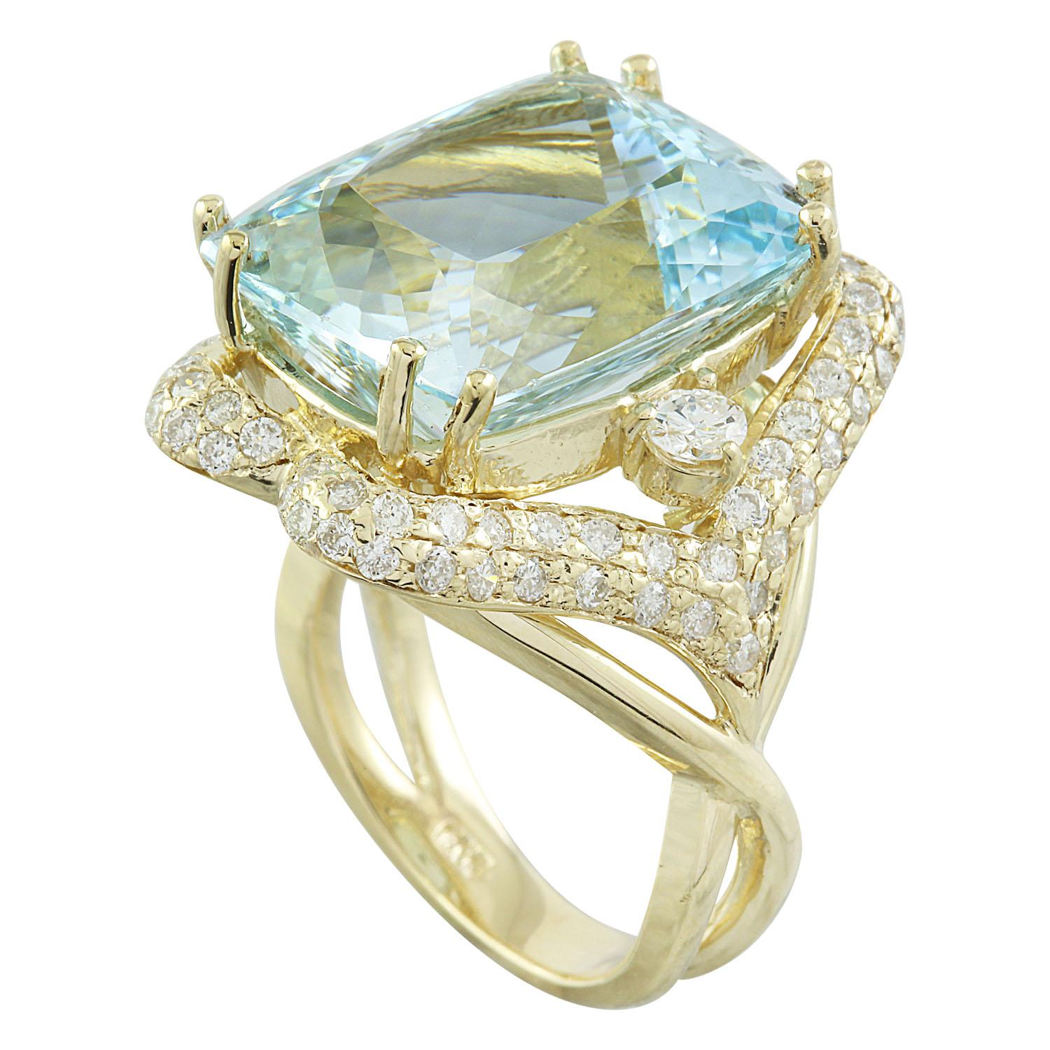 Natural Aquamarine Diamond Ring in 14 Karat Solid Yellow Gold  In New Condition For Sale In Los Angeles, CA