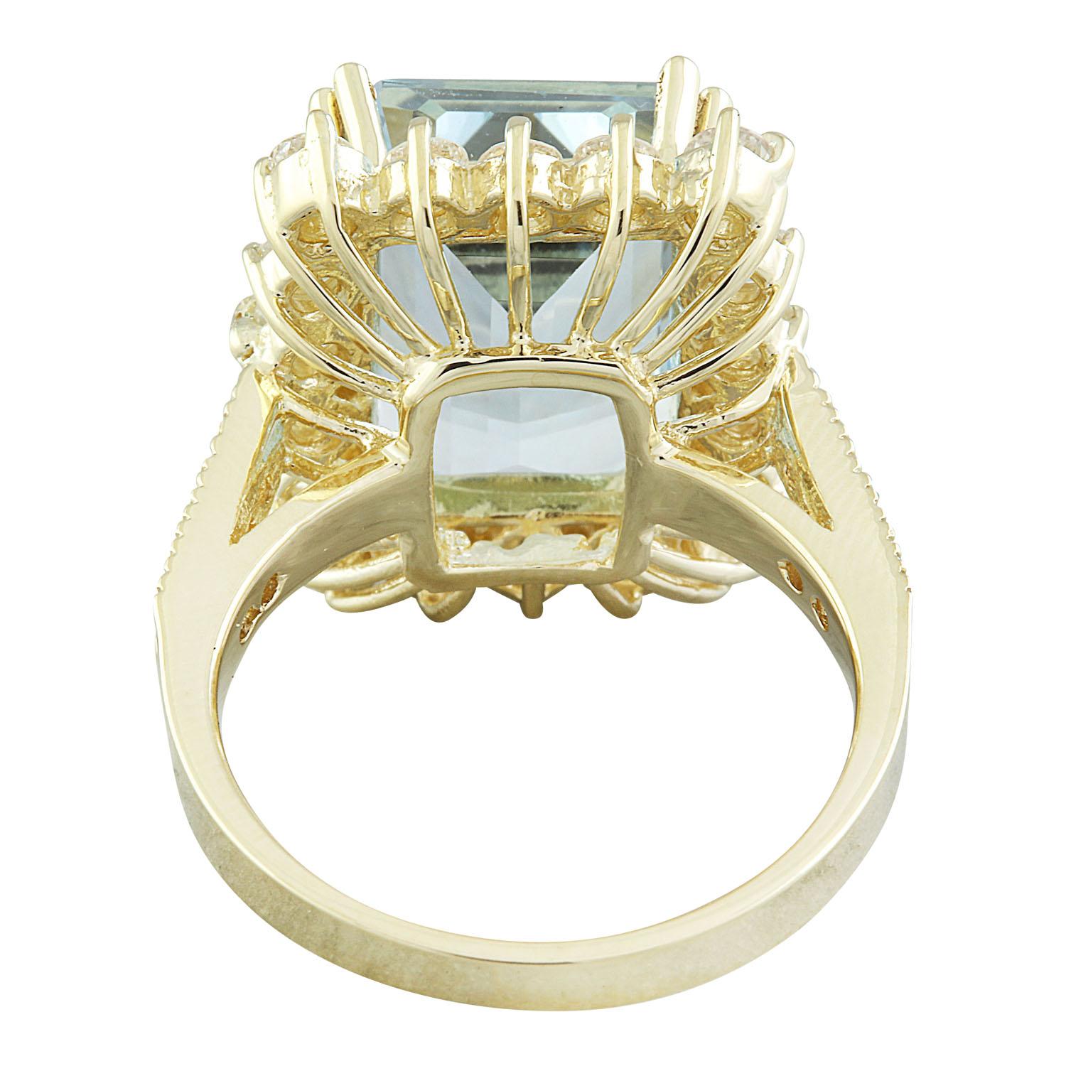 Natural Aquamarine Diamond Ring in 14 Karat Solid Yellow Gold  In New Condition For Sale In Los Angeles, CA