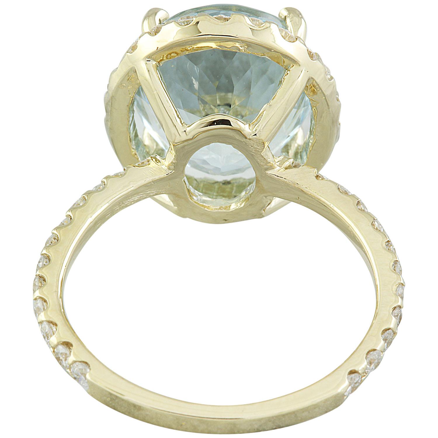 Natural Aquamarine Diamond Ring in 14 Karat Solid Yellow Gold  In New Condition For Sale In Los Angeles, CA