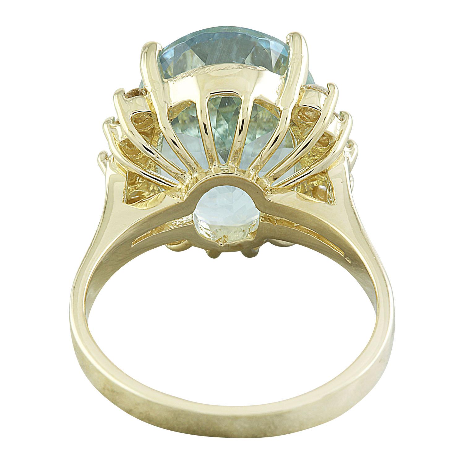 Women's Natural Aquamarine Diamond Ring in 14 Karat Solid Yellow Gold For Sale