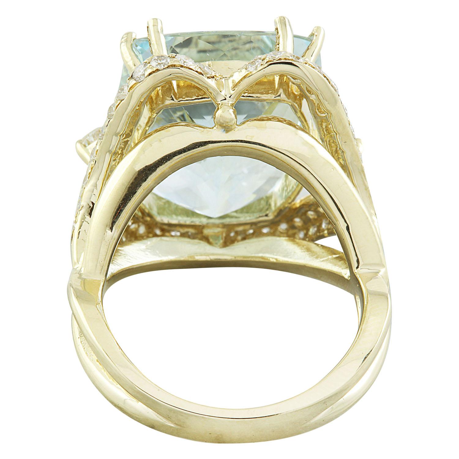 Women's Natural Aquamarine Diamond Ring in 14 Karat Solid Yellow Gold  For Sale