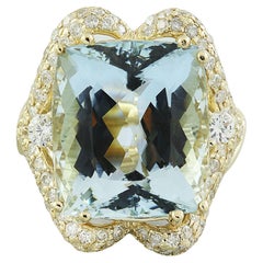 Natural Aquamarine Diamond Ring in 14 Karat Solid Yellow Gold 