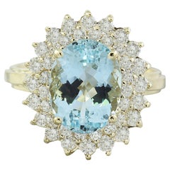 Natural Aquamarine Diamond Ring in 14 Karat Solid Yellow Gold 