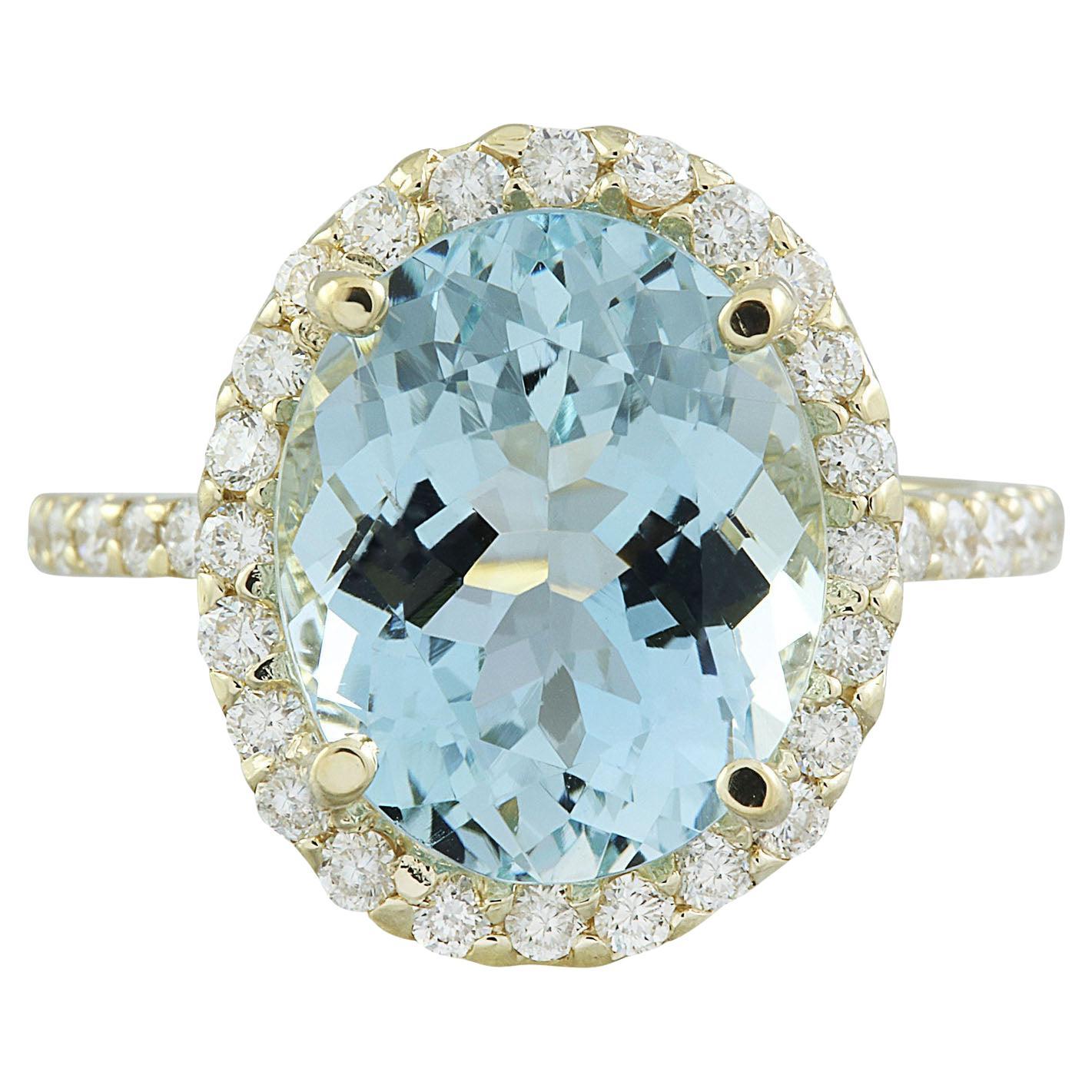 Natural Aquamarine Diamond Ring in 14 Karat Solid Yellow Gold  For Sale