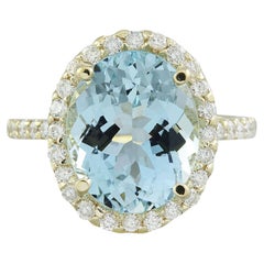 Natural Aquamarine Diamond Ring in 14 Karat Solid Yellow Gold