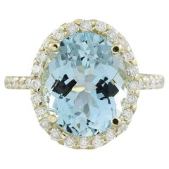 Natural Aquamarine Diamond Ring in 14 Karat Solid Yellow Gold 