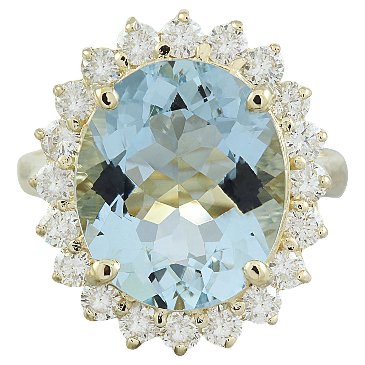 Natural Aquamarine Diamond Ring in 14 Karat Solid Yellow Gold  For Sale