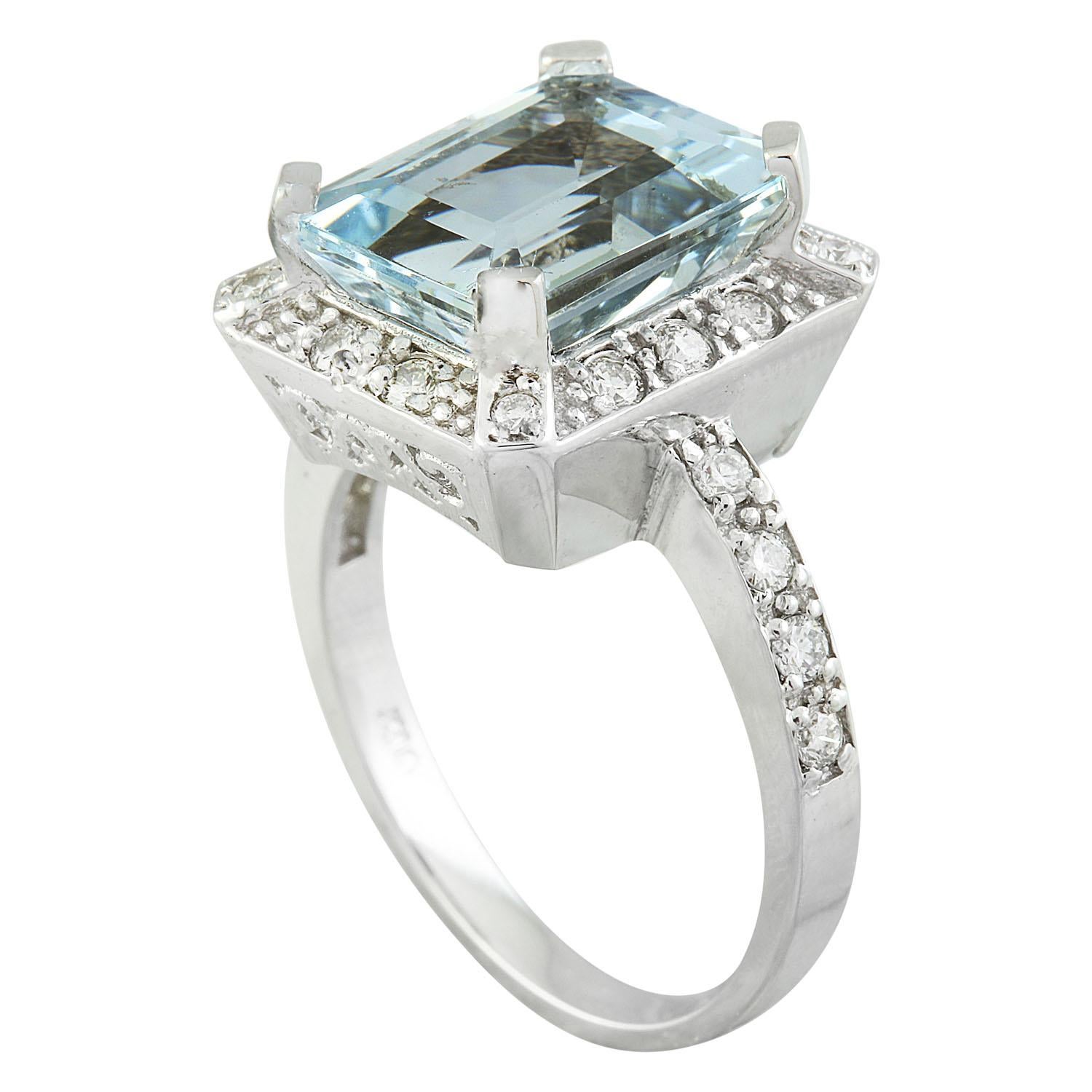 5.85 Carat Natural Aquamarine 14 Karat Solid White Gold Diamond Ring
Stamped: 14K
Total Ring Weight: 7.4 Grams
Aquamarine Weight 5.35 Carat (12.00x10.00 Millimeters)
Diamond Weight: 0.50 carat (F-G Color, VS2-SI1 Clarity )
Face Measures: 15.70x13.70
