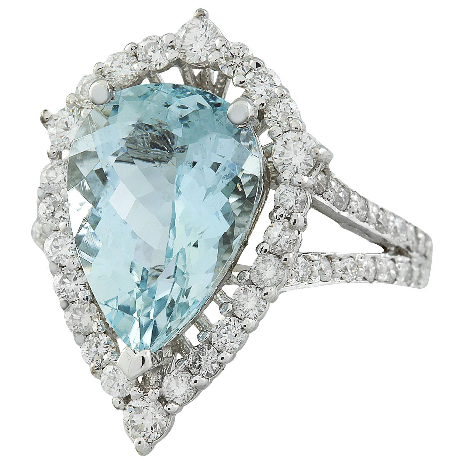 4.60 Carat Natural Aquamarine 14 Karat Solid White Gold Diamond Ring
Stamped: 14K 
Total Ring Weight: 4.2 Grams 
Aquamarine  Weight 3.80 Carat (13.00x9.00 Millimeters)
Diamond Weight: 0.80 carat (F-G Color, VS2-SI1 Clarity )
Quantity: 54
Face
