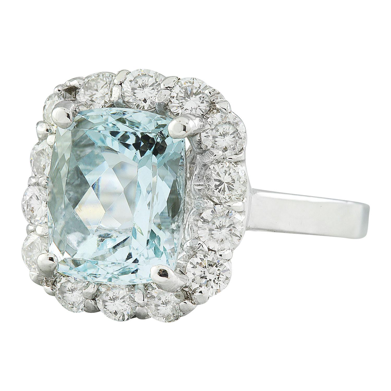 4.55 Carat Natural Aquamarine 14 Karat Solid White Gold Diamond Ring
Stamped: 14K 
Total Ring Weight: 5.5 Grams 
Aquamarine Weight 3.50 Carat (10.00x8.00 Millimeters)
Diamond Weight: 1.05 carat (F-G Color, VS2-SI1 Clarity)
Face Measures: 14.20x13.15