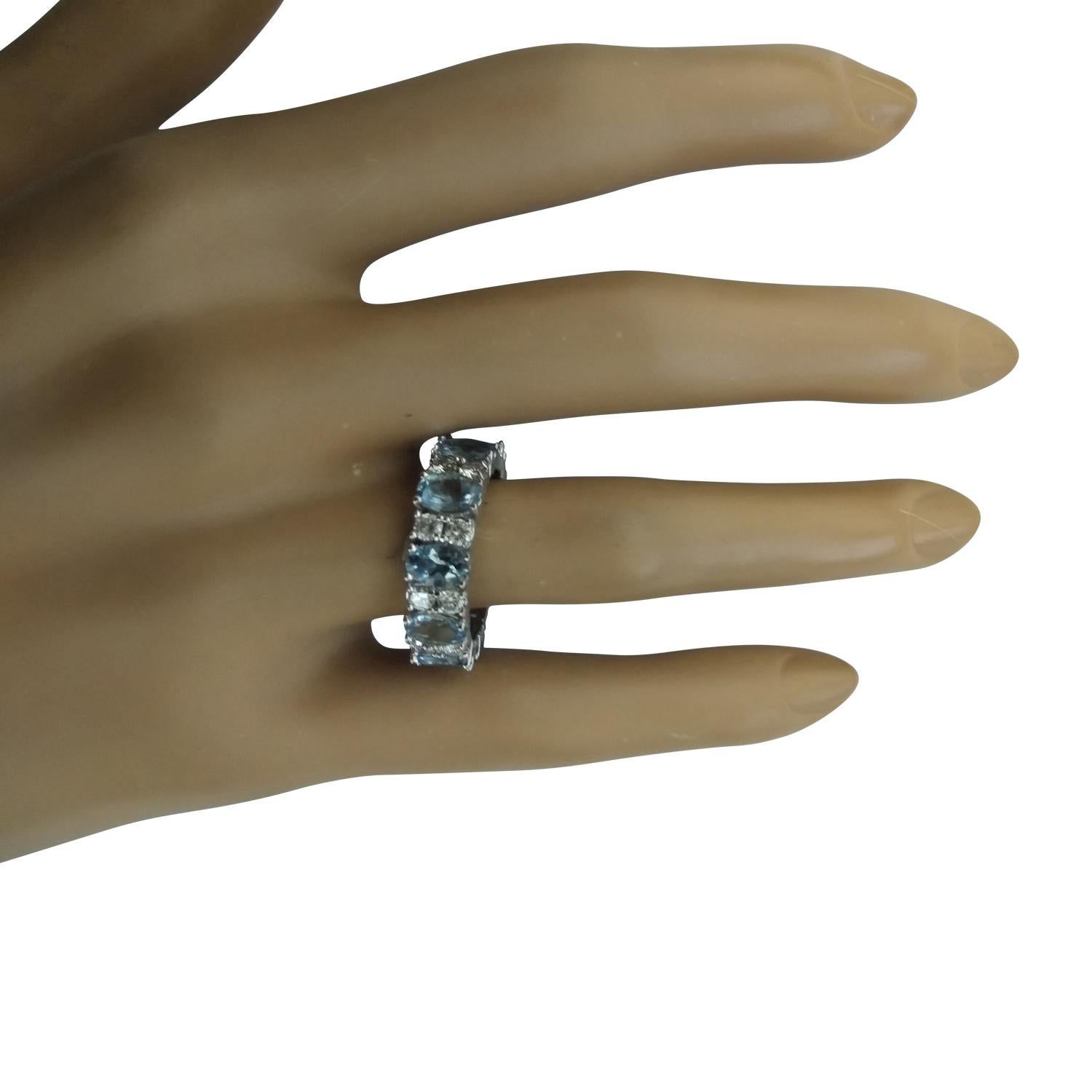 4.45 Carat Natural Aquamarine 14 Karat Solid White Gold Diamond Ring
Stamped: 14K 
Total Ring Weight: 5 Grams 
Aquamarine Weight 3.30 Carat (6.00x4.00 Millimeters)
Diamond Weight: 1.15 carat (F-G Color, VS2-SI1 Clarity)
Face Measures: 6.00